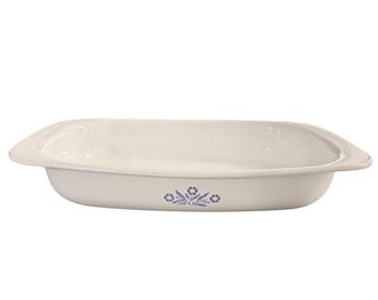 Casseruola grande da 38 cm (15") in vetro Corning Ware blu fiordaliso, vintage, prodotta negli Stati Uniti.