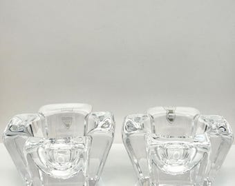 Vintage Orrefors Max Crystal Cross Votive Tealight Holders Pair Anna Ehrner