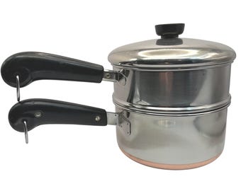Vintage Revere Ware Copper Clad Double Boiler Steamer Pot Set Riverside CA