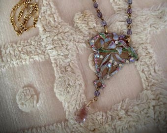 Lavender Lily Sparkling Diamonds Fairy Floral Necklace