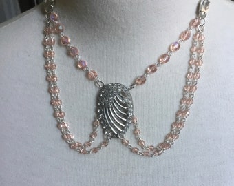 Peachy pink Art Deco style crystal necklace