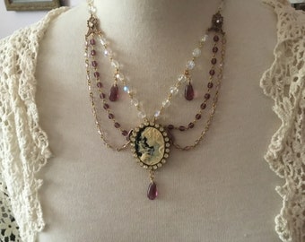 Amethyst Crystal Fairy Pendant Vintage Style Necklace