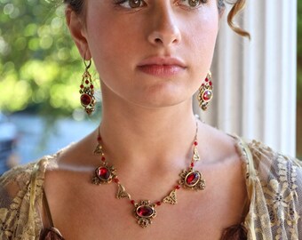 Queen Victoria Vintage Set ... choose color stone and setting Necklace and Earrings