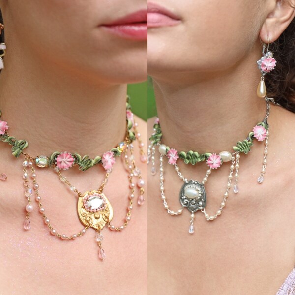 Collier floral rococo délicat