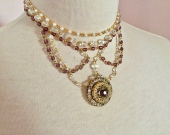 Amethyst Pearl and Crystal Fairy Tale Necklace