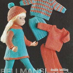 Vintage Bellmans Puppenkleidung Strickmusterbuch, DK-Garn, Größen 16-20 Zoll Puppen