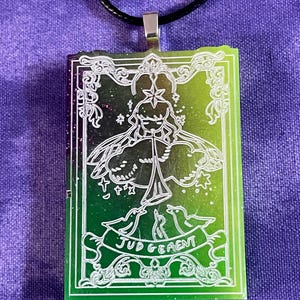 Judgement Neon Green/Yellow/Purple  |  Resin Pendant Tarot Card Necklace