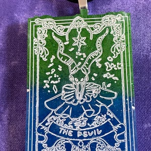 The Devil Blue/Green  |  Tarot Card Resin Pendant Necklace