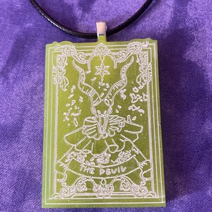 The Devil Neon Yellow  |  Resin Tarot Card Pendant Necklace