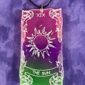 The Sun Neon Pink/Purple/Green  |  Tarot Card XL Resin Pendant Necklace