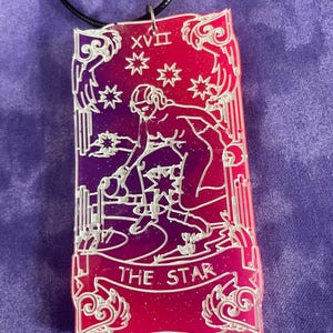The Star Neon Pink/Purple  |  Tarot Card Resin XL Pendant Necklace