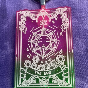 The Sun Tarot Card Neon Pink/Green  |  Resin Pendant Necklace
