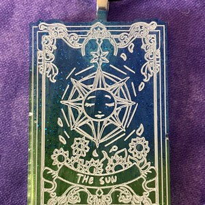 The Sun Tarot Card Blue/Green  |  Resin Pendant Necklace