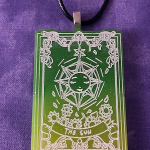 The Sun Neon Green/Yellow  |  Tarot Card Resin Pendant Necklace