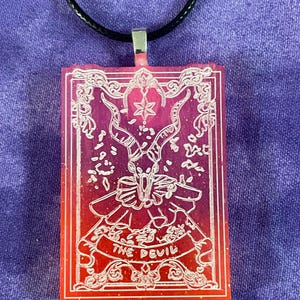 The Devil Neon Orange and Pink  |  Tarot Card Resin Pendant Necklace