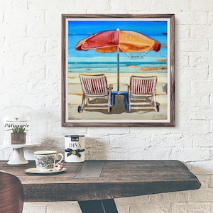 Stylin' - Umbrella and Chairs at Beach  ART PRINT or CANVAS, Unframed, ocean sea love retirement gift poster wall home decor, All Sizes