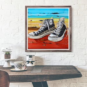 Meaningful Conversations - Fine Art PRINT or CANVAS, Unframed,  Retro Vintage Sneakers High Tops Painting, Old School Gift, All sizes