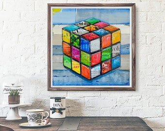 Hip 2 B Square - 80's Gaming ART PRINT wall decor mixed media collage painting  print, gaming gift, All Sizes