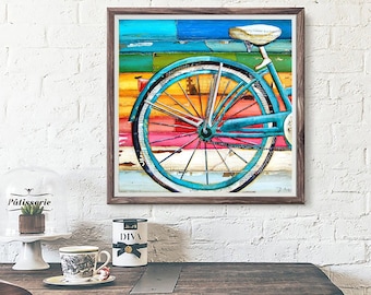 Lifecycles - Fine Art PRINT or CANVAS, Unframed, Bicycle Biking Cycling,  Beach Ocean Coastal Home Wall gift painting collage, All sizes