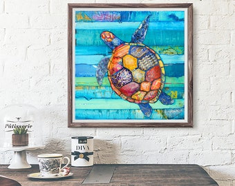 Honu -Hawaiian Honu Sea Turtle art PRINT or CANVAS, Unframed vintage coastal sea ocean wall home decor summer gift painting, All Sizes