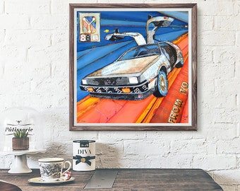 We Don't Need Roads- Inspired Fine Art PRINT or CANVAS, Unframed,Delorean 1980's Movie Retro Wall Home Decor Pop Culture Painting, All Sizes