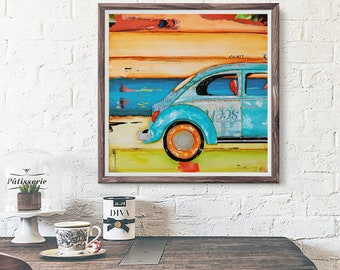 Just Roll With It - Fine Art PRINT or CANVAS, Unframed, Antique Classic Turquoise Car Wall & Home Decor, All Sizes