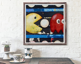 Wakawakawaka - Retro Vintage Gaming ART PRINT wall decor mixed media collage fine art painting, gaming gift, All Sizes