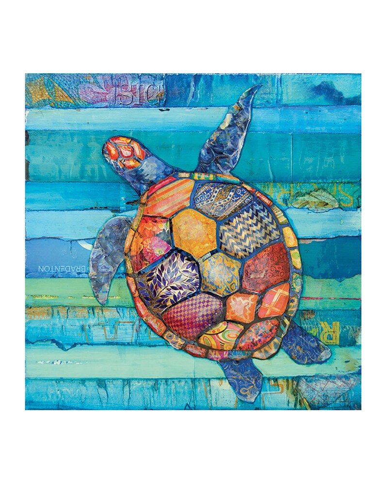 Honu Hawaiian Honu Sea Turtle art PRINT or CANVAS, Unframed vintage coastal sea ocean wall home decor summer gift painting, All Sizes image 2