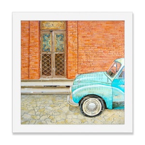 Curb Appeal Fine Art PRINT or CANVAS, Unframed, Italian Antique Classic Vintage Retro Car Doorway, Mixed Media Collage Painting, All Sizes image 3