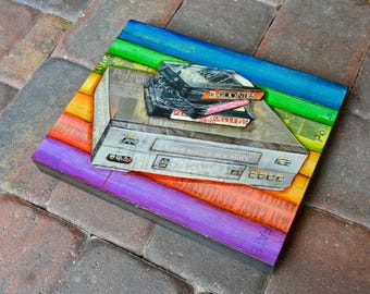 Be Kind Rewind -Mixed Media Collage 11"x14" by 1.5" Deep on Raised Wooden Canvas