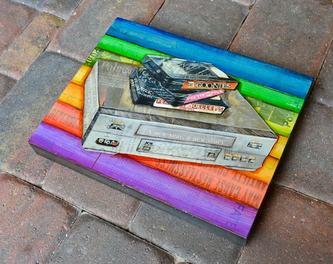 Be Kind Rewind -Mixed Media Collage 11"x14" by 1.5" Deep on Raised Wooden Canvas