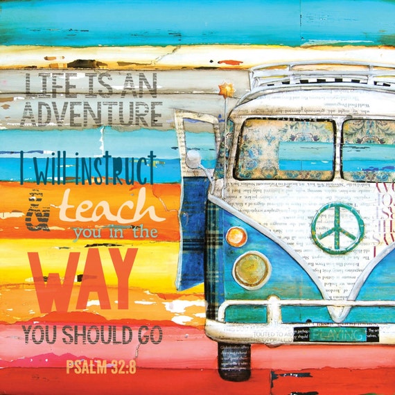 ART PRINT or CANVAS Adventure Classic Car Van print beach art summer gift christian wisdom quote positive scripture, All Sizes