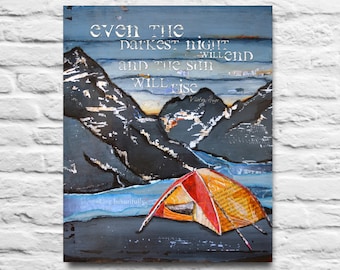 Victor Hugo Quote ART PRINTABLE  Mountain Sunrise Camping Tent River Mixed media painting art home decor wall poster sign diy, 8x10 11x14