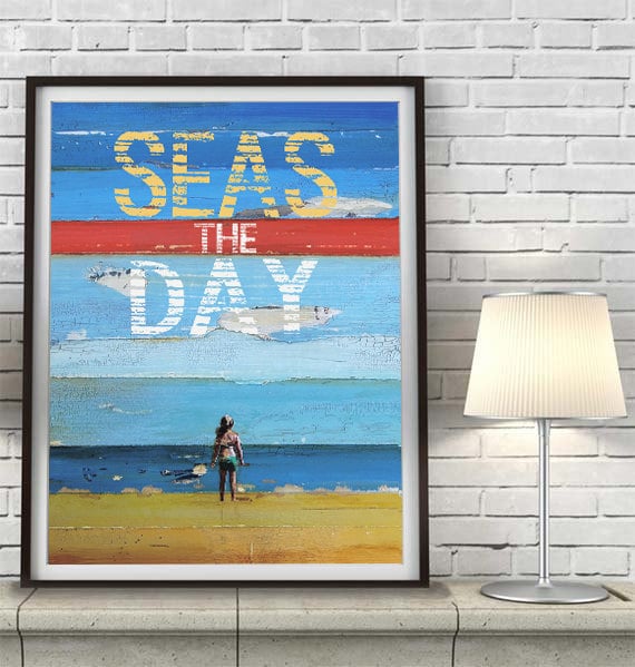 Seas the Day, Carpe Diem, Inspirational, Christian print, Couple, Ocean Sand Beach Decor, Dead poets society Engagement gift,All Sizes