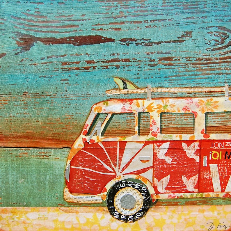 BEACH art PRINT or CANVAS vintage classic car van coastal Etsy