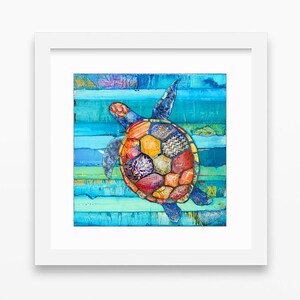 Honu Hawaiian Honu Sea Turtle art PRINT or CANVAS, Unframed vintage coastal sea ocean wall home decor summer gift painting, All Sizes image 4