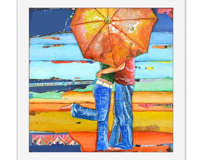 Where It All Began g Engagement Gift, Mixed Media Collage Painting, All Sizes