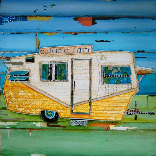 Vintage RV Camper am Strand-"Oceanfront Property (glückliche Camper)" - Fine Art Print 5 x 7