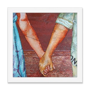 Two Lovers Entwined, Fine Art PRINT or CANVAS, Unframed, Couple Holding Hands Wall Home Decor, Mixed Media Collage Painting Gift , All sizes image 3