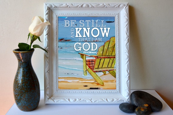 ART PRINT, Psalm 46:10,Be still, Christian print,beach art, Christian art, Scripture, wall decor, adirondack chair, wall decor, All Sizes