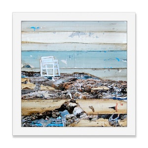 Marginal Way Fine Art PRINT or CANVAS, Lifeguard Chair,Rocky Coast, Maine Beach Wall Decor, Mixed Media Collage Painting Gift, All Sizes image 3