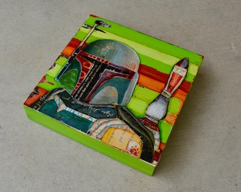 Bounty-ful - Mixed Media Collage 8"x8" by 1.5" Deep on Raised Wooden Canvas