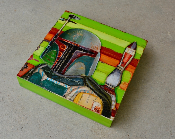 Bounty-ful - Mixed Media Collage 8"x8" by 1.5" Deep on Raised Wooden Canvas