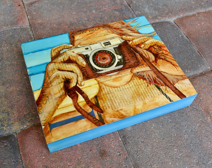 Camera Ready - Mixed Media Collage 8"x10" by 1.5" Deep on Raised Wooden Canvas