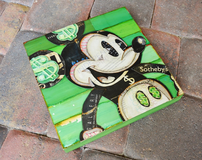 Mouse Trap -Mixed Media Collage 10"x10" by 1.5" Deep on Raised Wooden Canvas