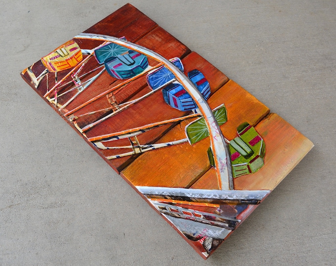 Save Ferris - Original Mixed Media Collage 10"x17 and 1/2" on Reclaimed Wood