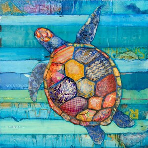 Honu Hawaiian Honu Sea Turtle art PRINT or CANVAS, Unframed vintage coastal sea ocean wall home decor summer gift painting, All Sizes image 6