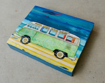 Bussin' - Mixed Media Collage 8"x10" by 1.5" Deep on Raised Wooden Canvas
