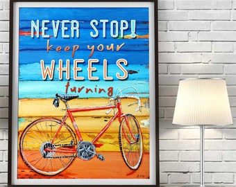 ART PRINT or CANVAS Biking bicycle bike vintage adventure handmade home decor summer wall art wedding gift poster painting, All Sizes