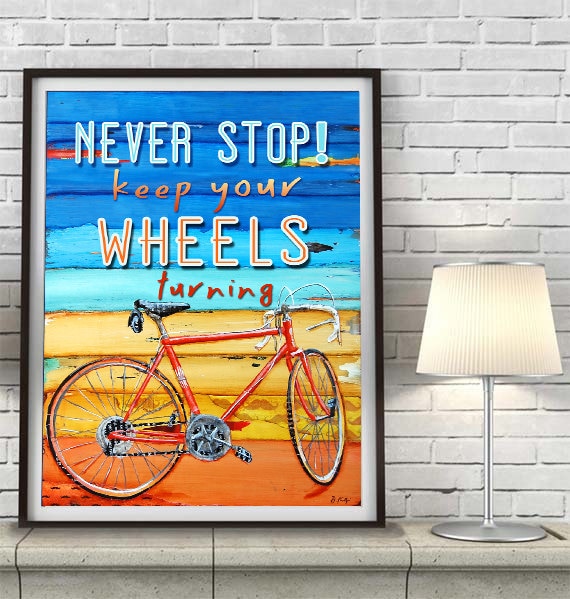 ART PRINT or CANVAS Biking bicycle bike vintage adventure handmade home decor summer wall art wedding gift poster painting, All Sizes